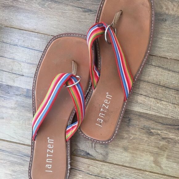 Jantzen Flip Flops Rainbow Strap Size 9.5 - Picture 1 of 6